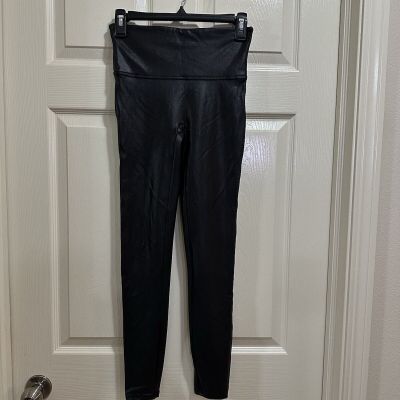 Women’s SPANX Faux Leather Leggings High Rise Black Shiny Size Medium